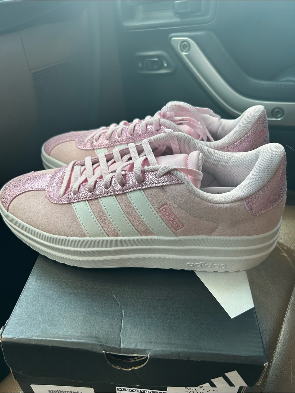 adidas Pink Platform Low-Top Sneakers with White Stripes